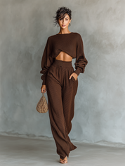 Elise Thackeray | Knitted Crop Top And Wide-Leg Pants Set For Women
