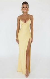 Sienna Donovan | Satin Halter Neck Slit Maxi Dress For Women
