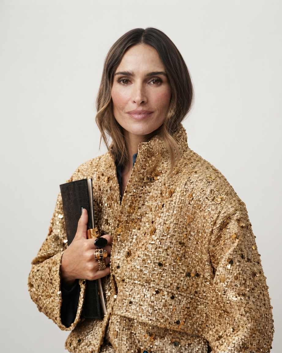 Sophia Evans | Gold Sequin Tweed Bomber Jacket For Women