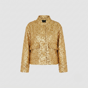 Sophia Evans | Gold Sequin Tweed Bomber Jacket For Women