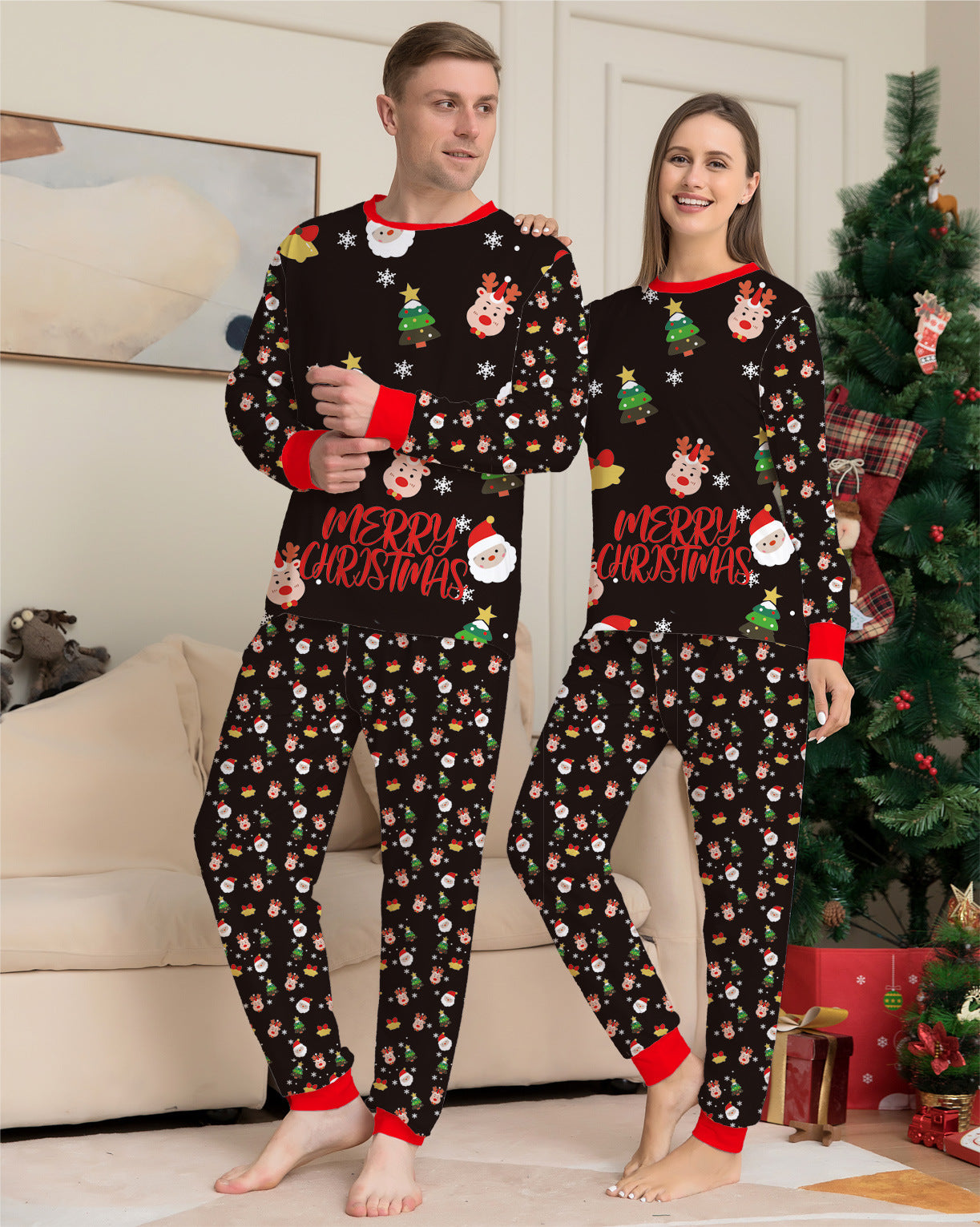 Starlit | Black Santa Print Christmas Pyjamas Unisex & Family