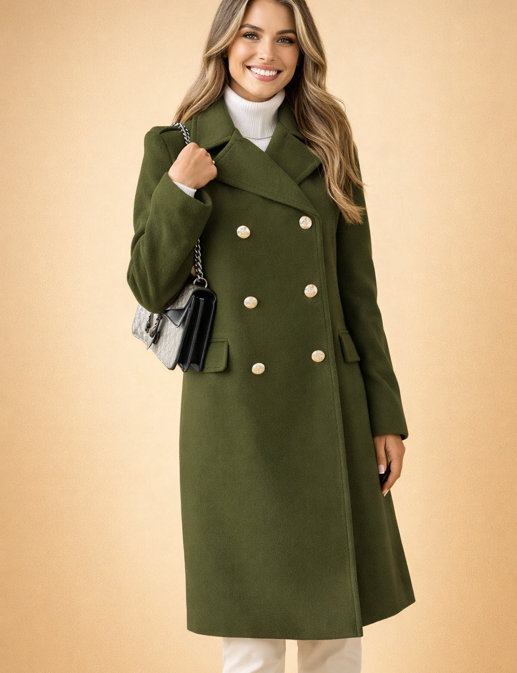 Clara Bellini | Luxury Double-Breasted Long Coat For Women