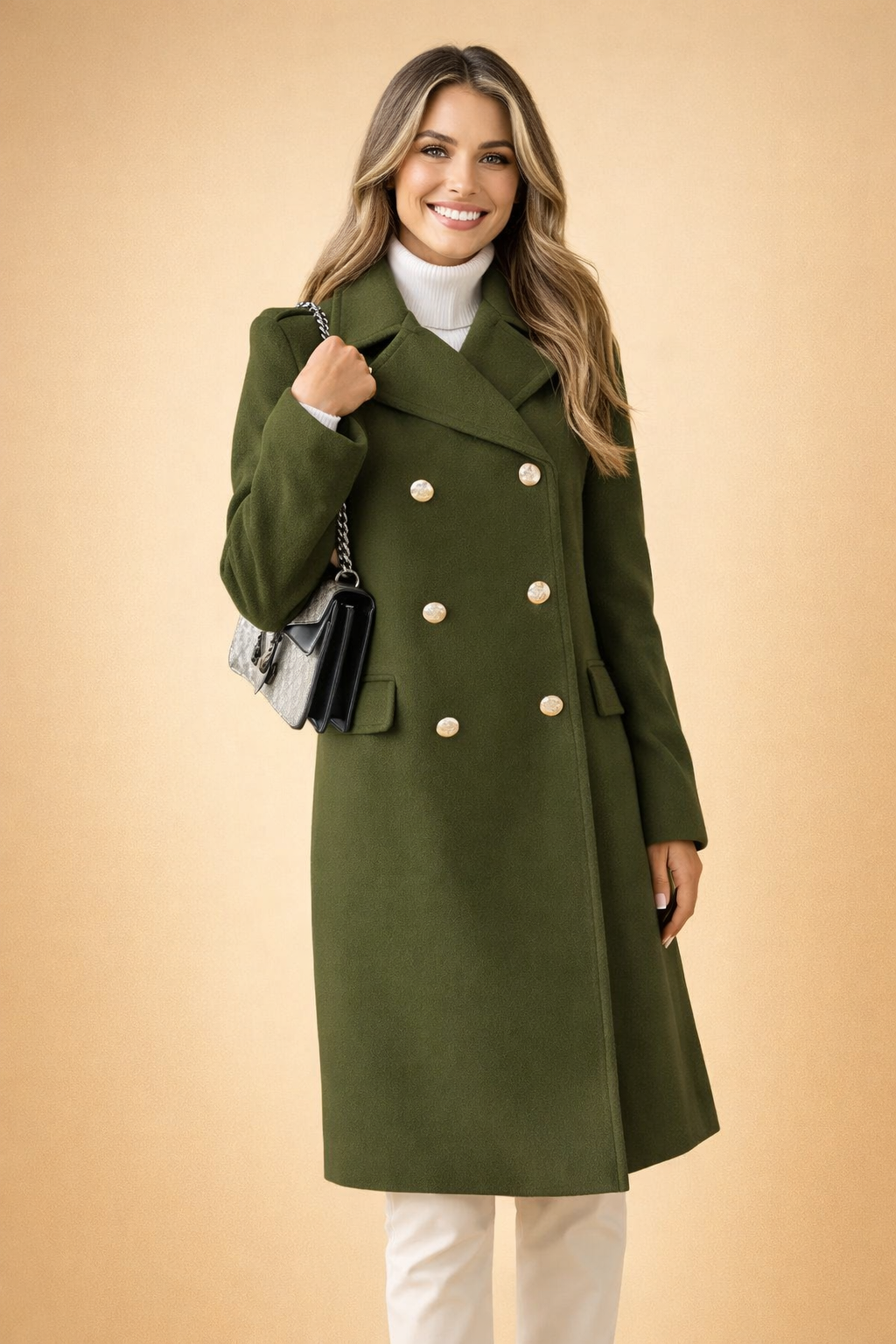 Clara Bellini | Luxury Double-Breasted Long Coat For Women
