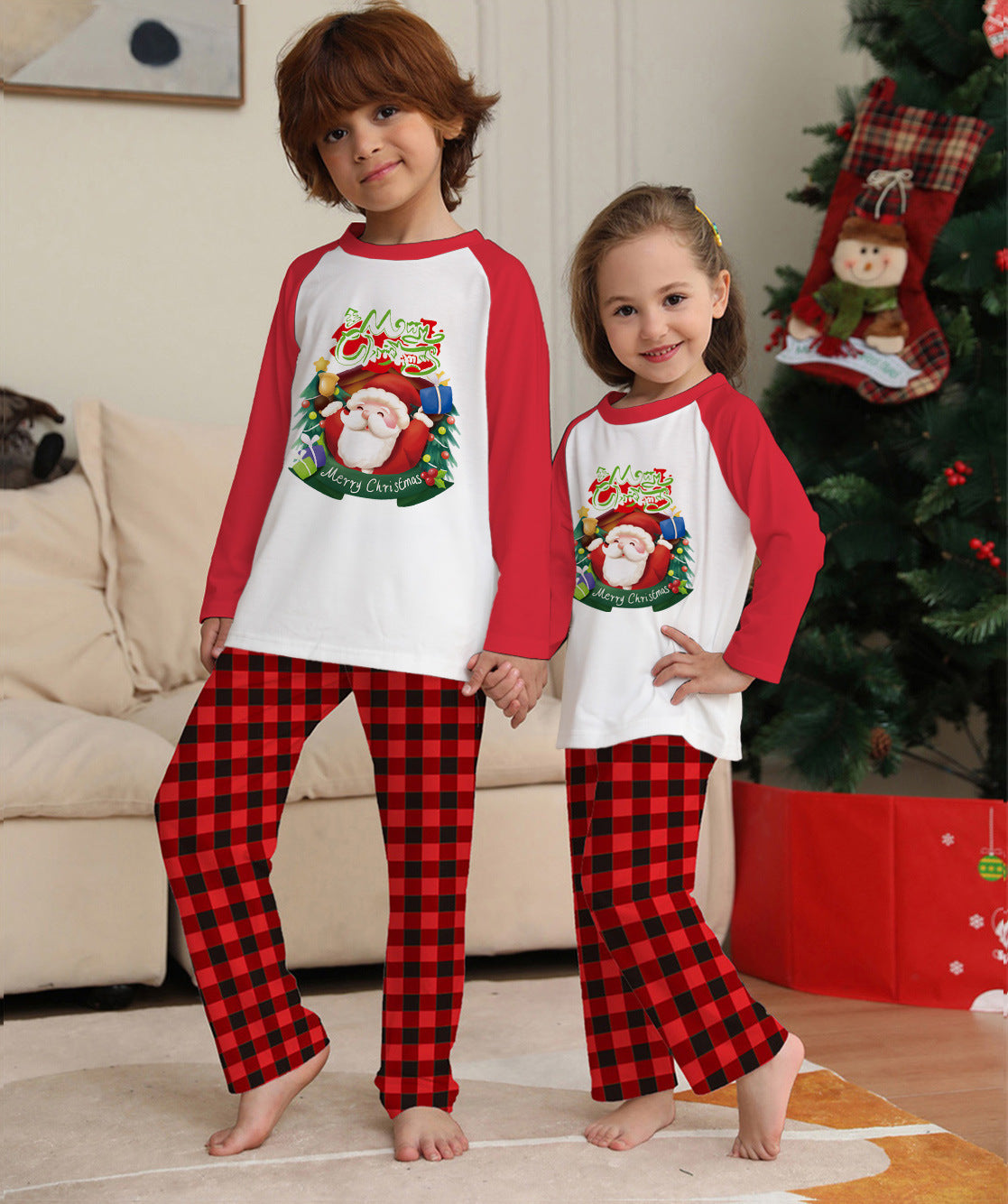 Tinsel | Red Raglan Santa Print Christmas Pyjamas Unisex & Family