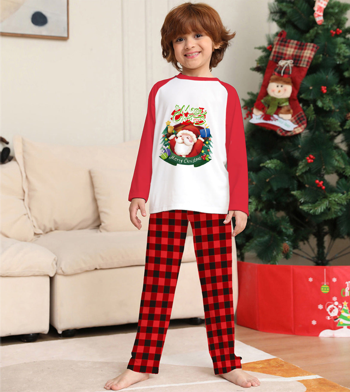 Tinsel | Red Raglan Santa Print Christmas Pyjamas Unisex & Family