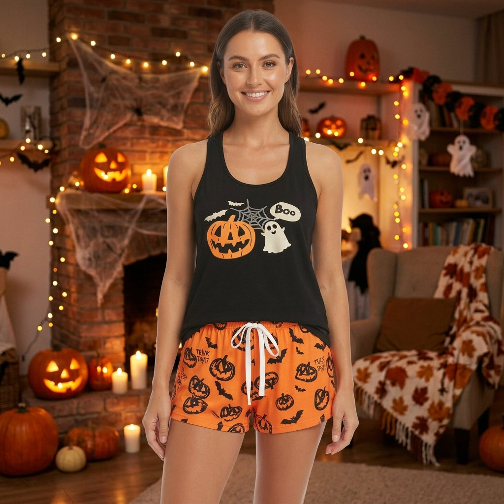 Trick & Treat | Pumpkin Ghost Halloween Pyjamas For Women