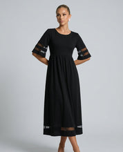 Zoe Pemberton | Black Mesh Stripe Midi Dress For Women