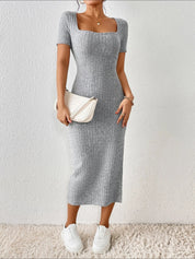 Lunaria Curve | Ribbed Square-Neck Midi Dress