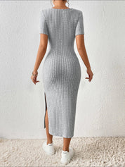 Lunaria Curve | Ribbed Square-Neck Midi Dress