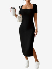 Lunaria Curve | Ribbed Square-Neck Midi Dress