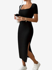 Lunaria Curve | Ribbed Square-Neck Midi Dress