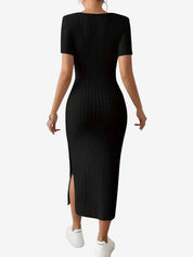 Lunaria Curve | Ribbed Square-Neck Midi Dress