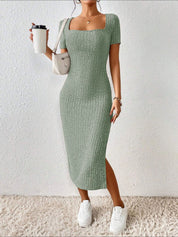 Lunaria Curve | Ribbed Square-Neck Midi Dress
