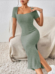 Lunaria Curve | Ribbed Square-Neck Midi Dress