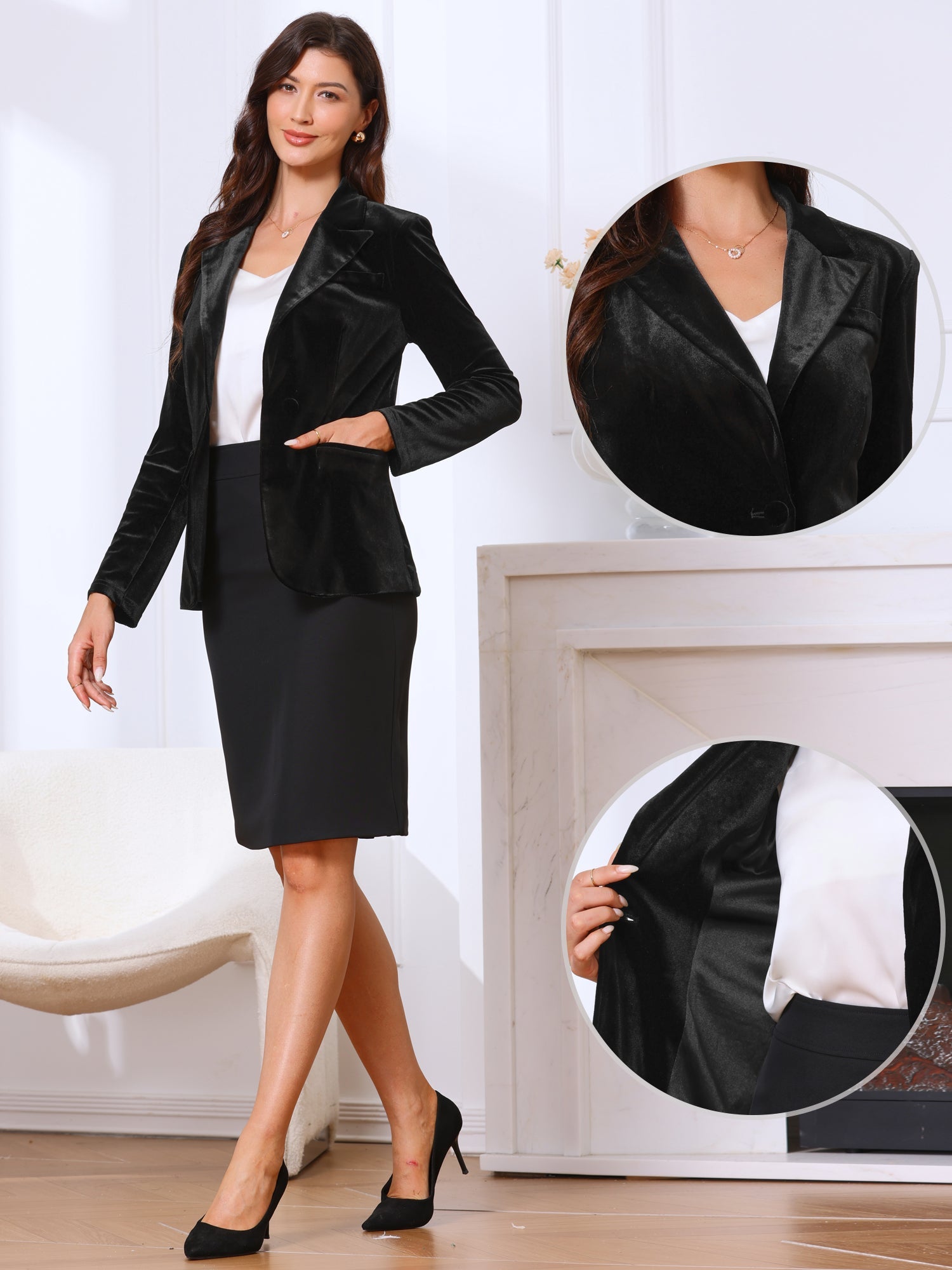 Camille Devereux | Velvet Blazer With Luxe Satin Lapel Detail