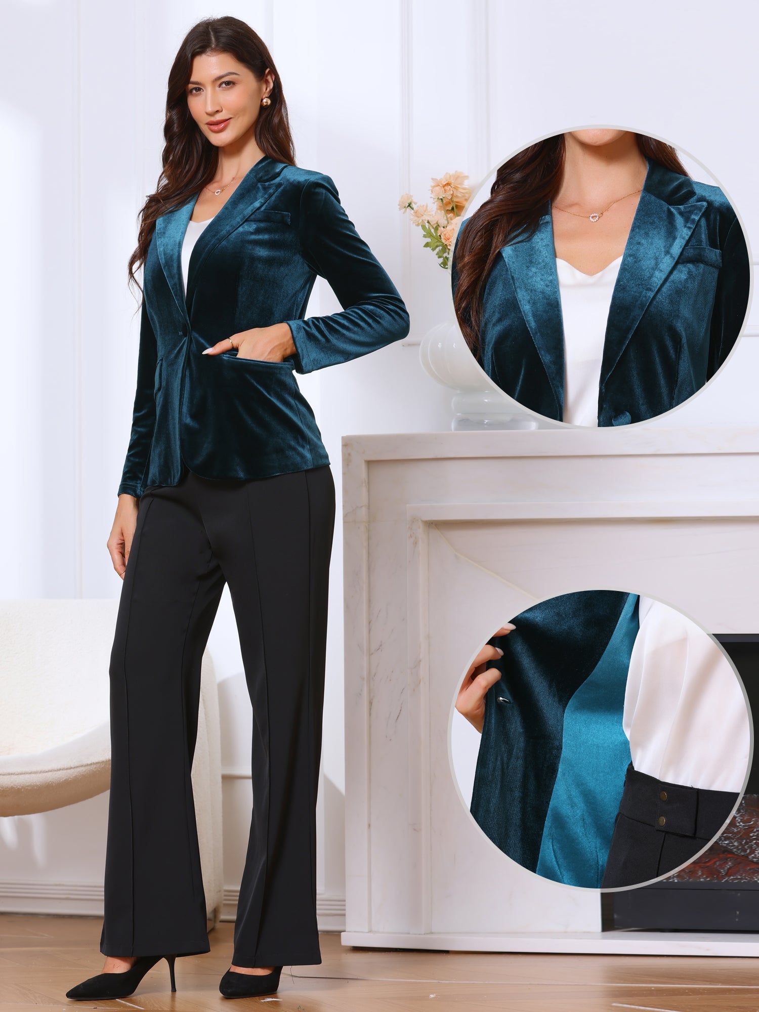 Camille Devereux | Velvet Blazer With Luxe Satin Lapel Detail