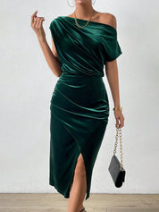 Seraphina Laurent | One-Shoulder Midi Dress With Luxe Velvet Finish For Women