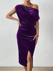 Seraphina Laurent | One-Shoulder Midi Dress With Luxe Velvet Finish For Women
