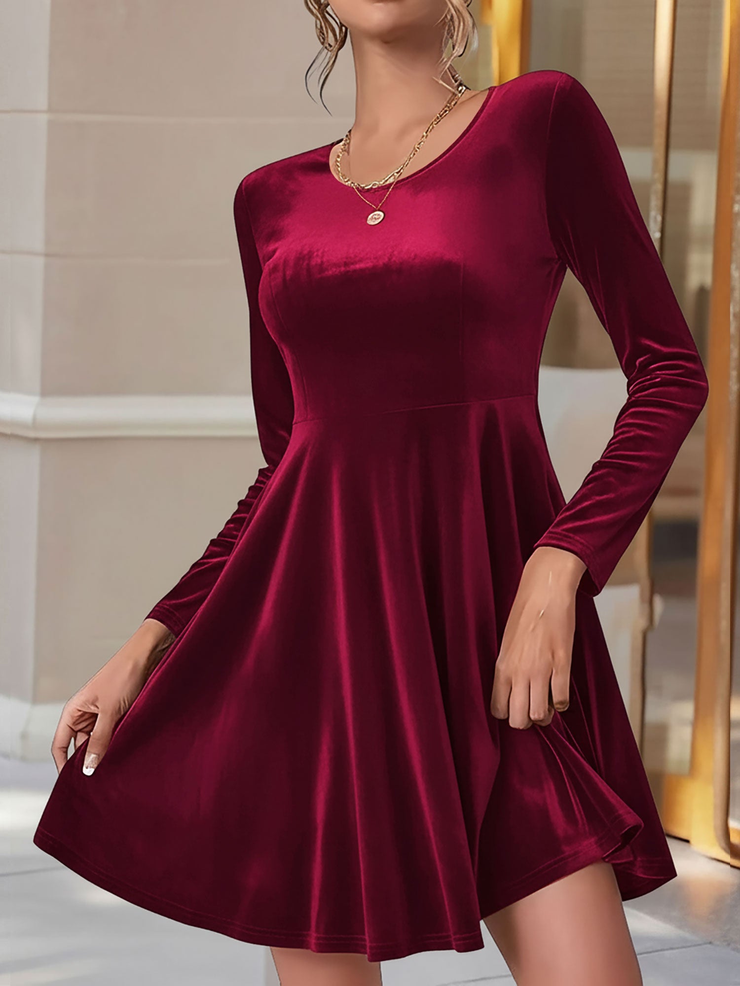 Elodie Kensington | Velvet Skater Dress With Luxe Flared Silhouette For Women