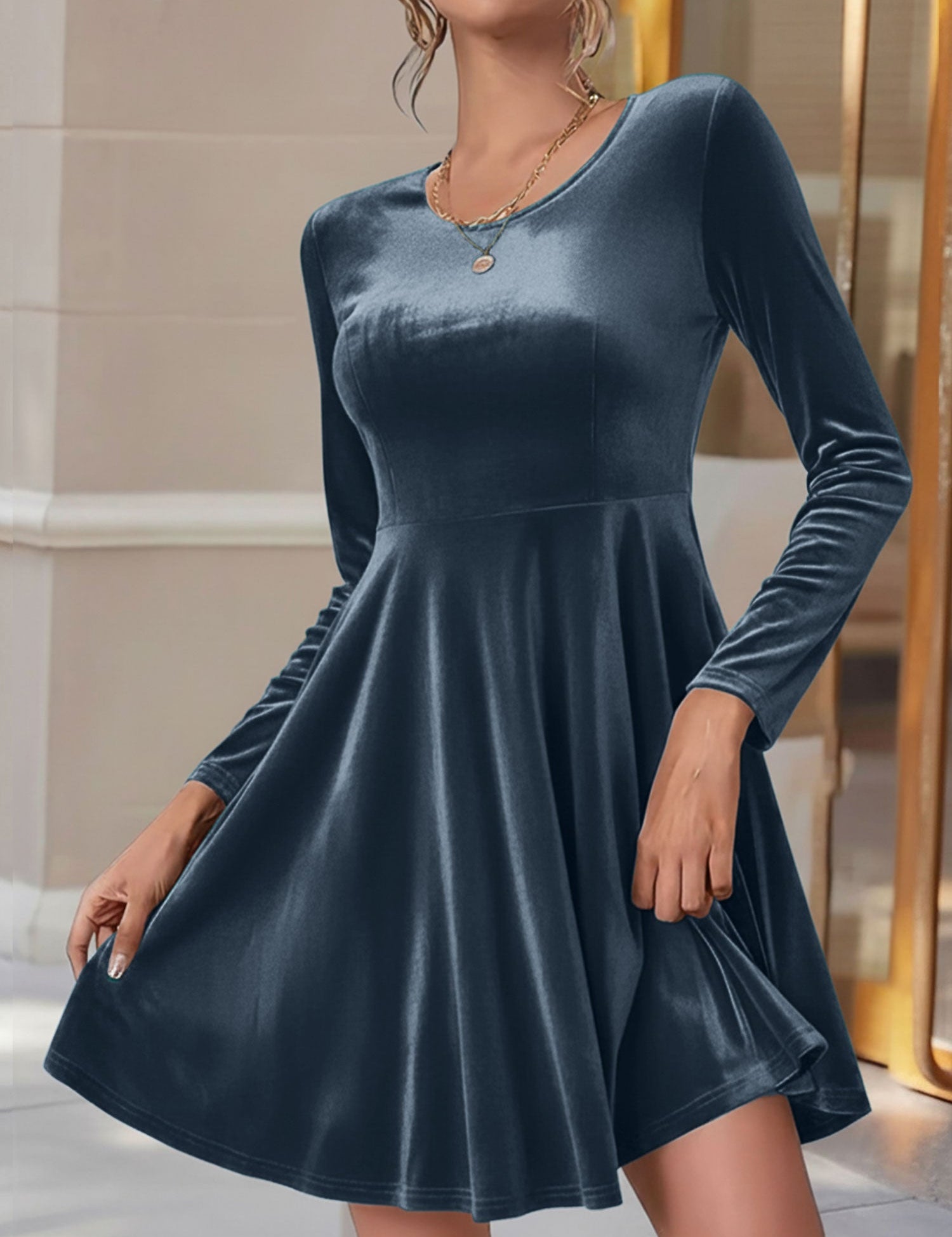 Elodie Kensington | Velvet Skater Dress With Luxe Flared Silhouette For Women