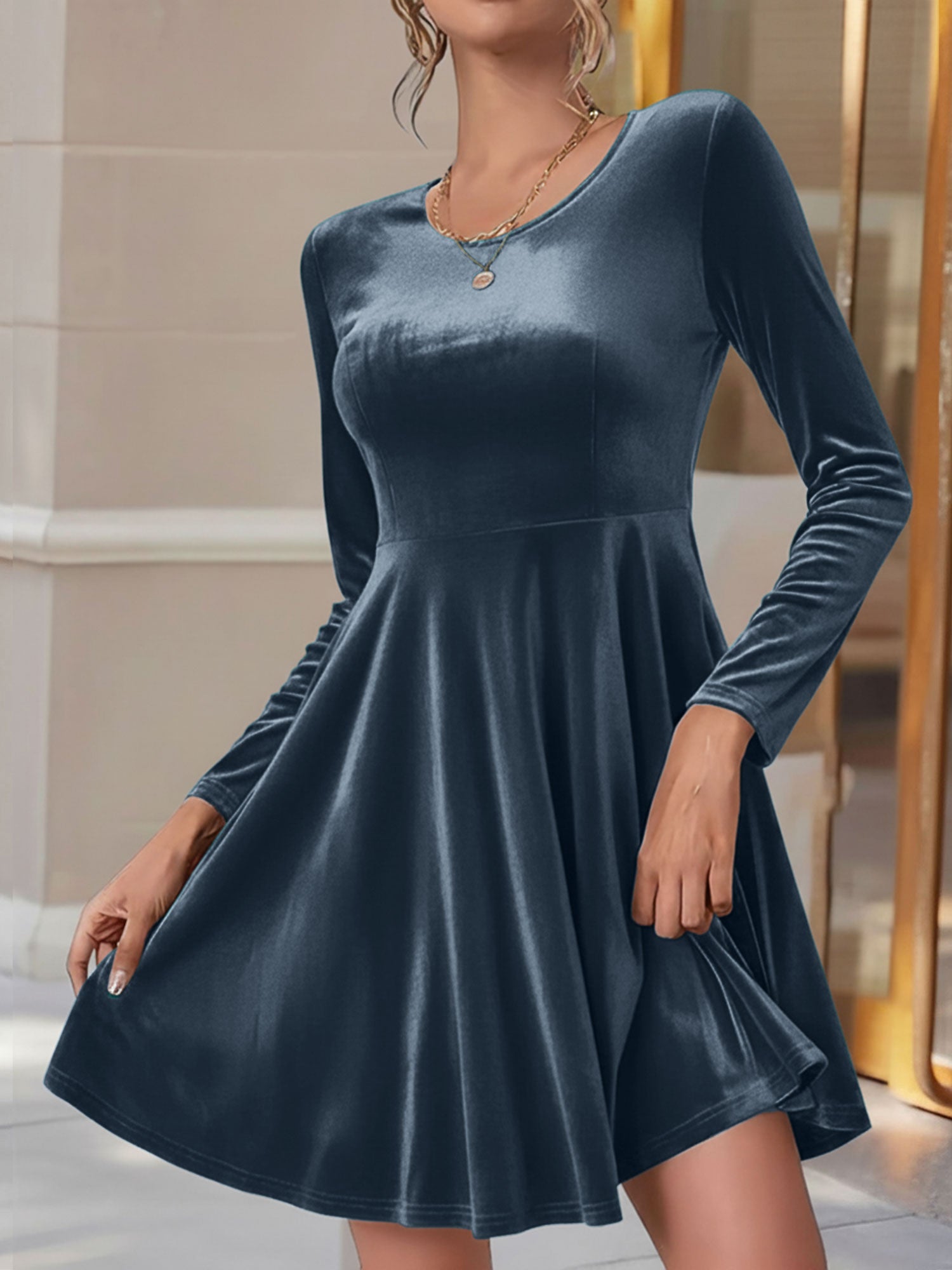 Elodie Kensington | Velvet Skater Dress With Luxe Flared Silhouette For Women