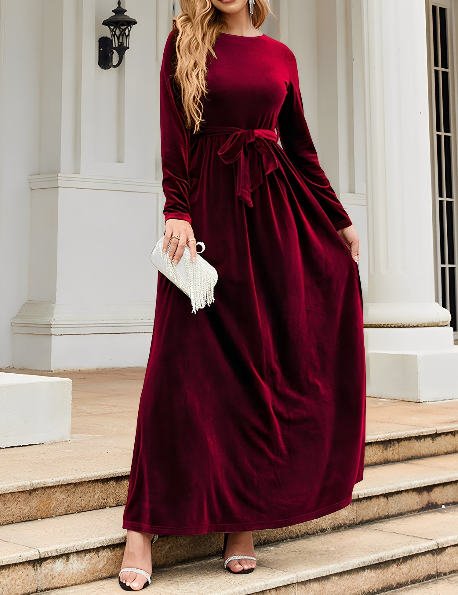 Anastasia Beaumont | Velvet Maxi Dress With Luxe Waist Tie Detail For Women