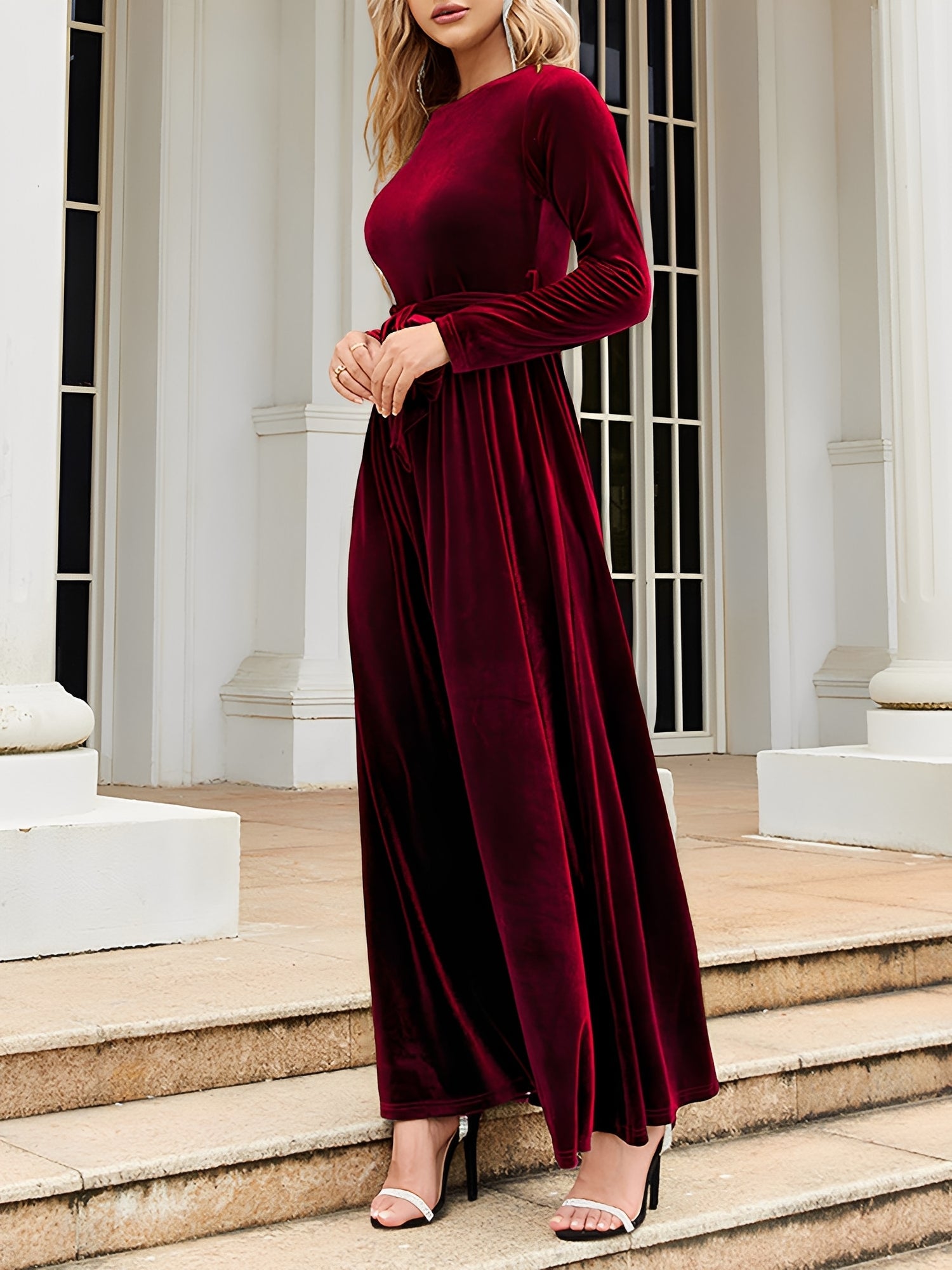 Anastasia Beaumont | Velvet Maxi Dress With Luxe Waist Tie Detail For Women