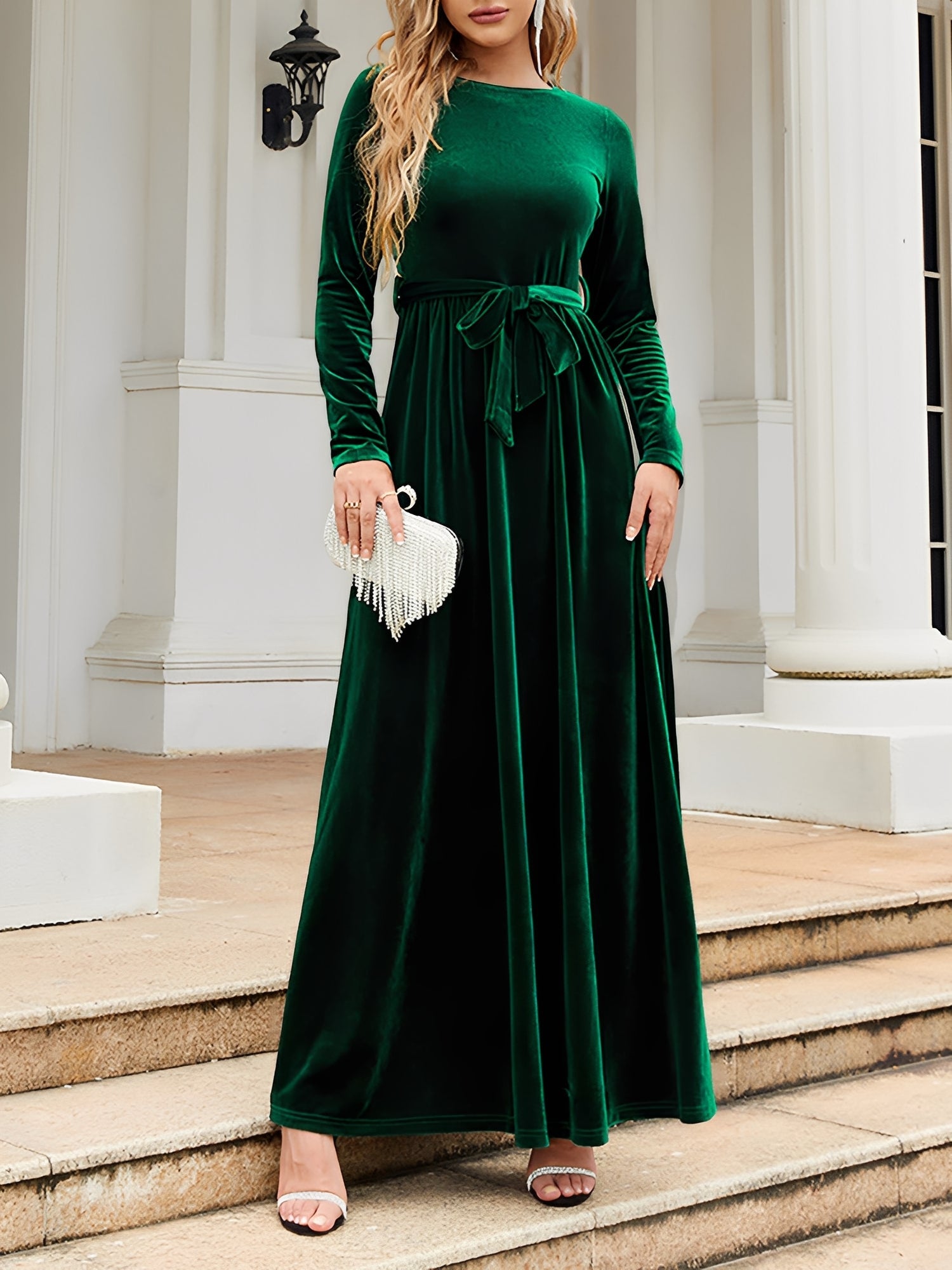Anastasia Beaumont | Velvet Maxi Dress With Luxe Waist Tie Detail For Women