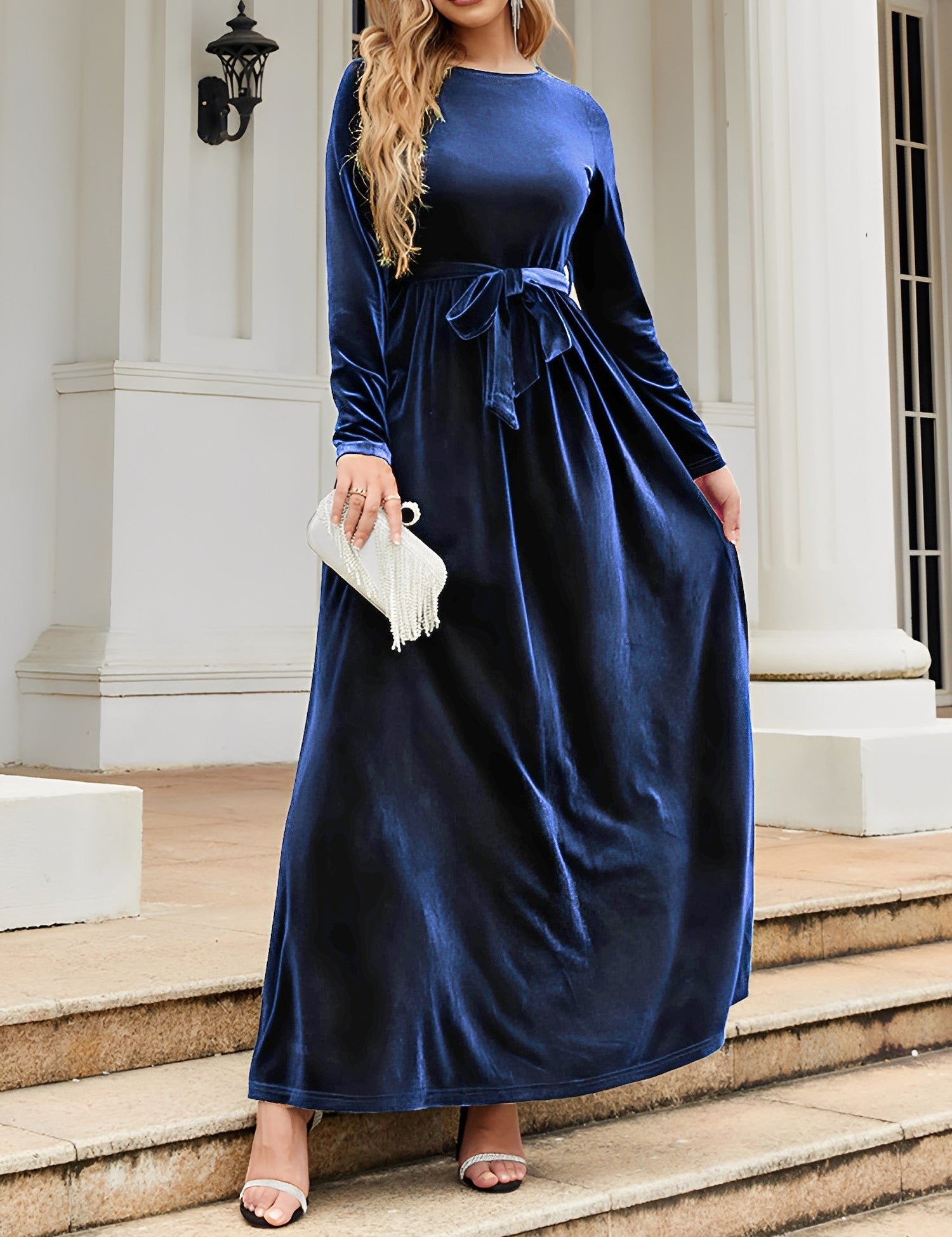 Anastasia Beaumont | Velvet Maxi Dress With Luxe Waist Tie Detail For Women