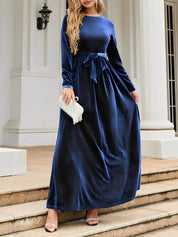 Anastasia Beaumont | Velvet Maxi Dress With Luxe Waist Tie Detail For Women