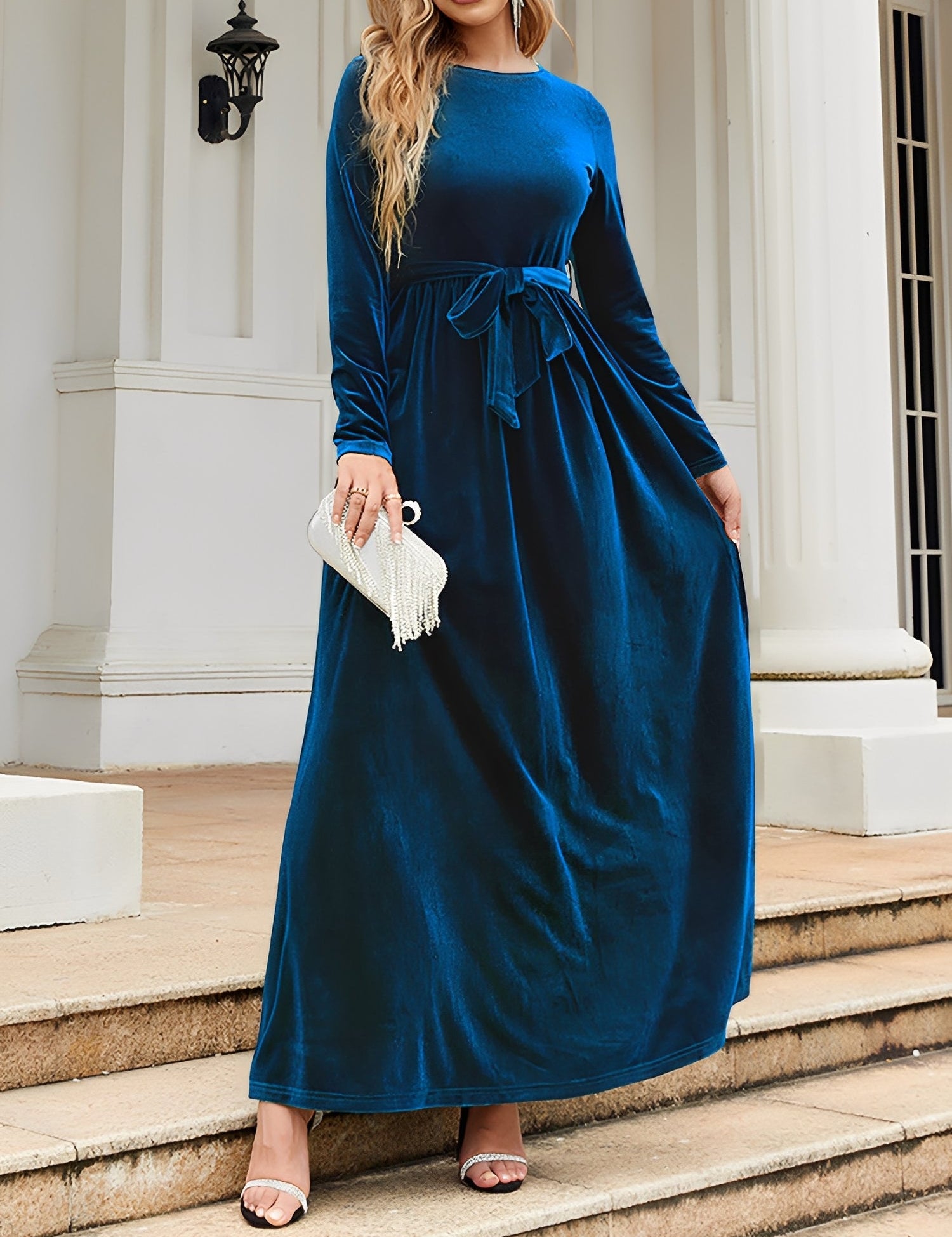 Anastasia Beaumont | Velvet Maxi Dress With Luxe Waist Tie Detail For Women