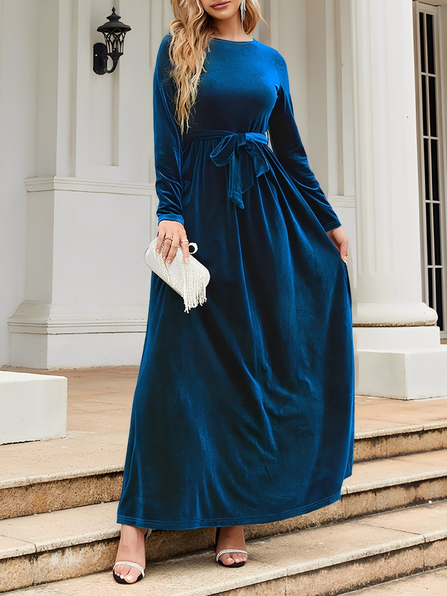 Anastasia Beaumont | Velvet Maxi Dress With Luxe Waist Tie Detail For Women