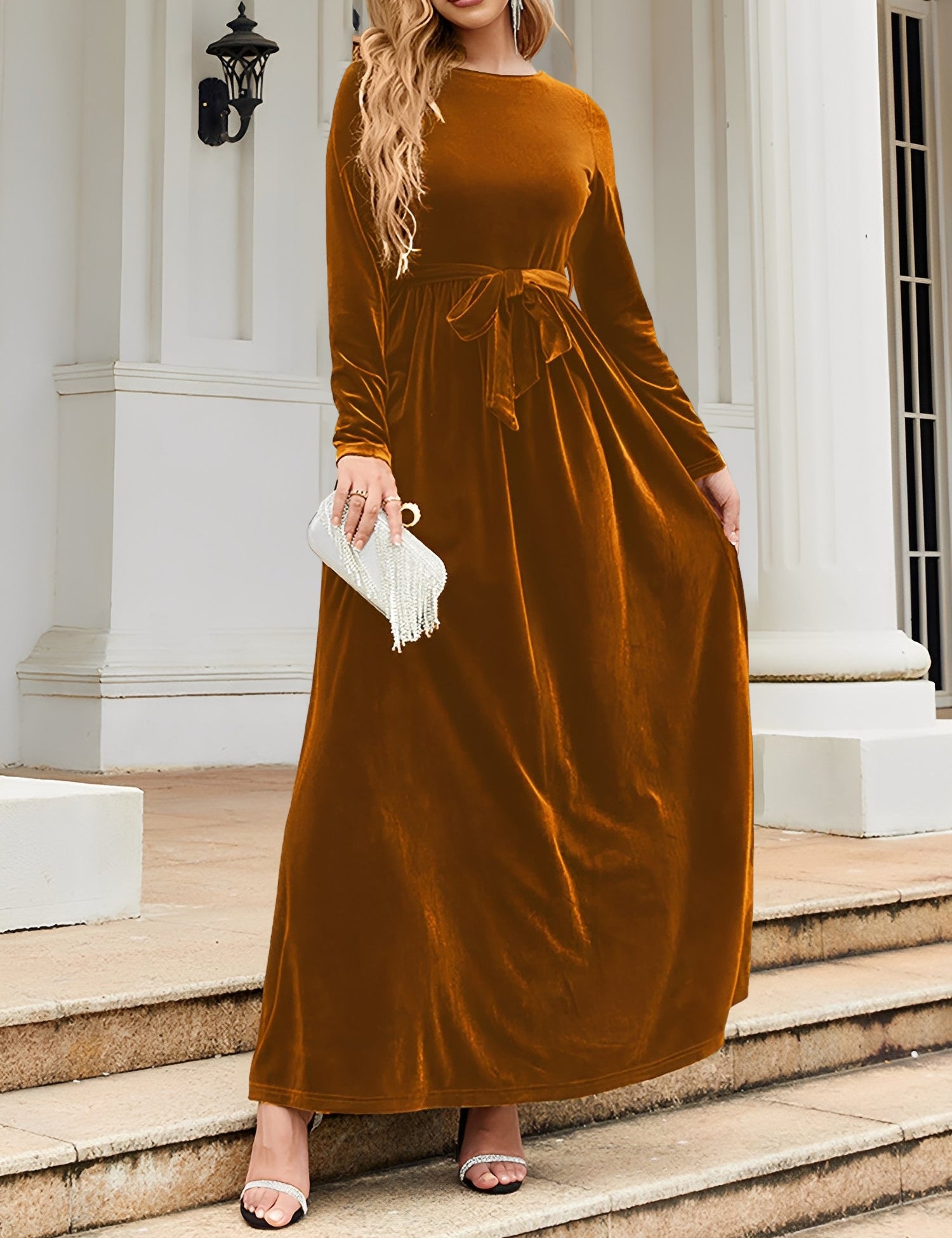 Anastasia Beaumont | Velvet Maxi Dress With Luxe Waist Tie Detail For Women