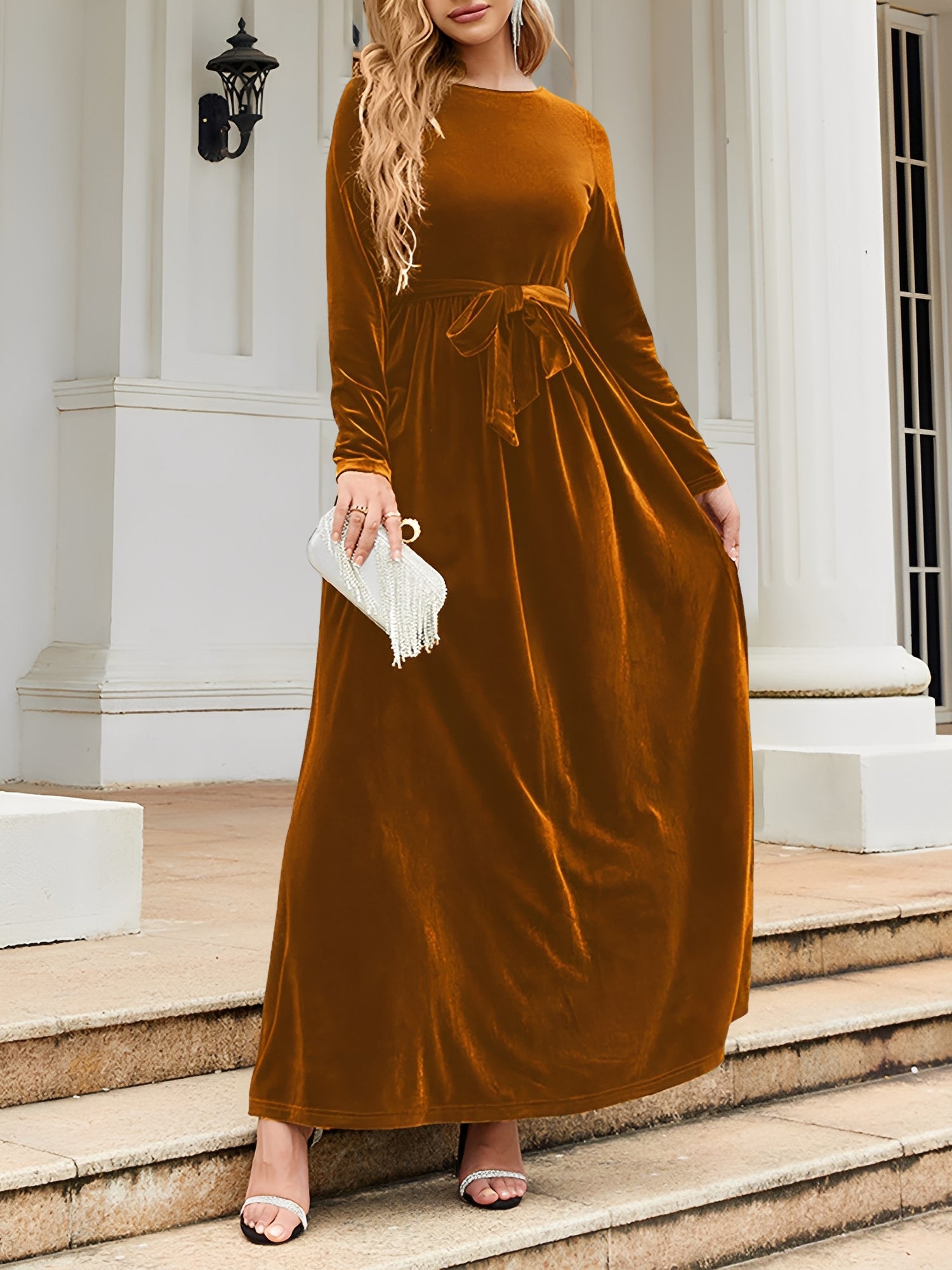 Anastasia Beaumont | Velvet Maxi Dress With Luxe Waist Tie Detail For Women