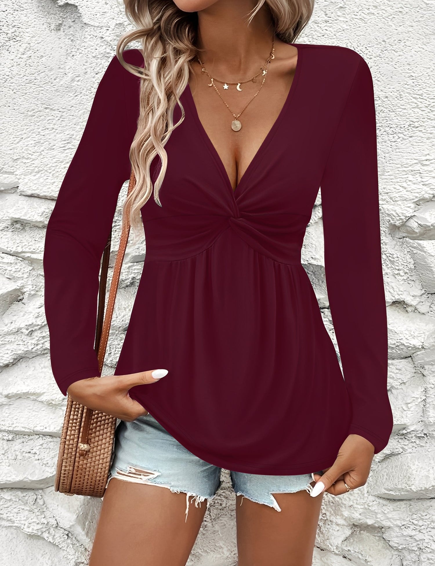 Vivienne Laurent | Draped V-Neck Top With Luxe Twist Detail