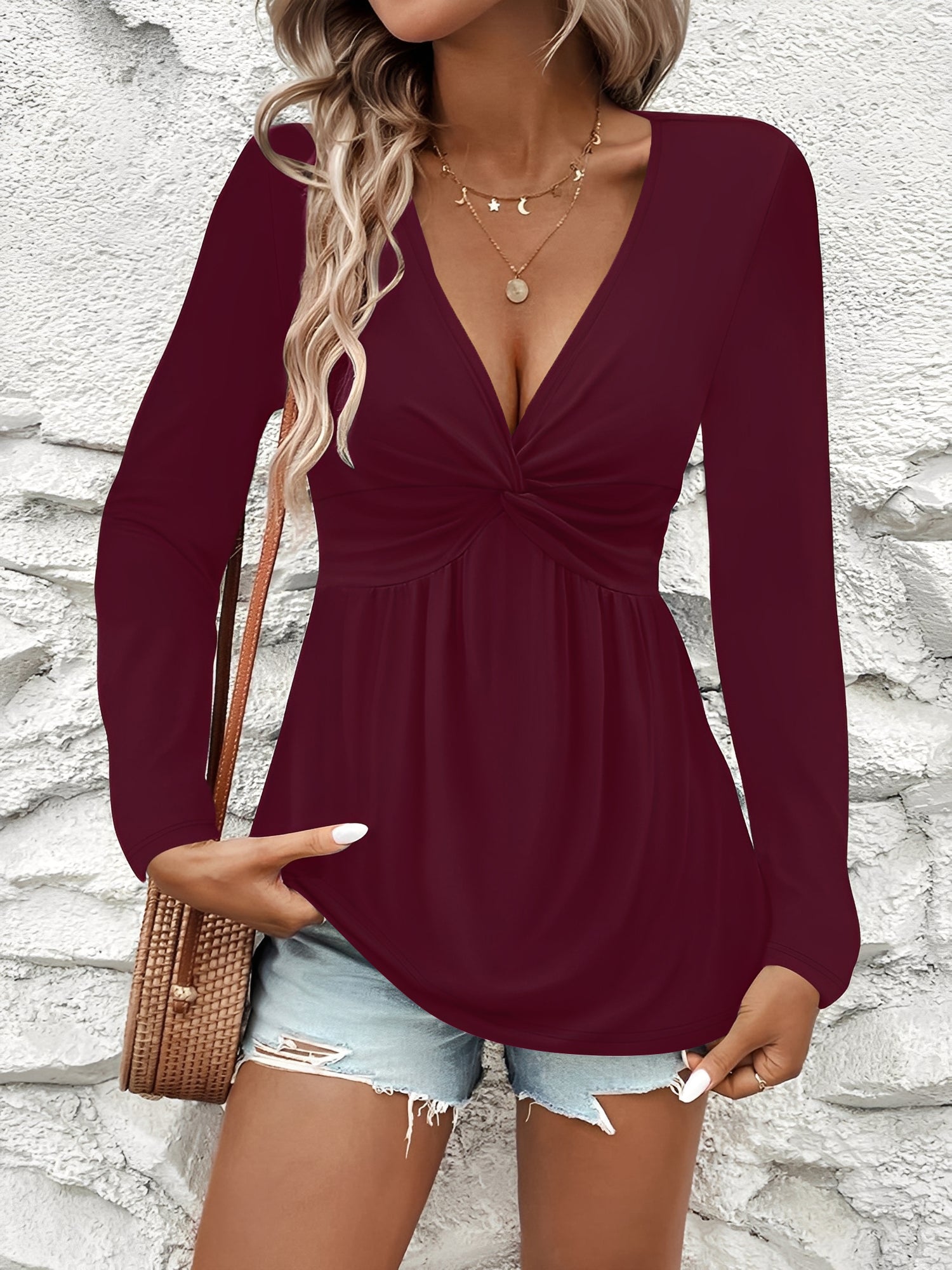Vivienne Laurent | Draped V-Neck Top With Luxe Twist Detail