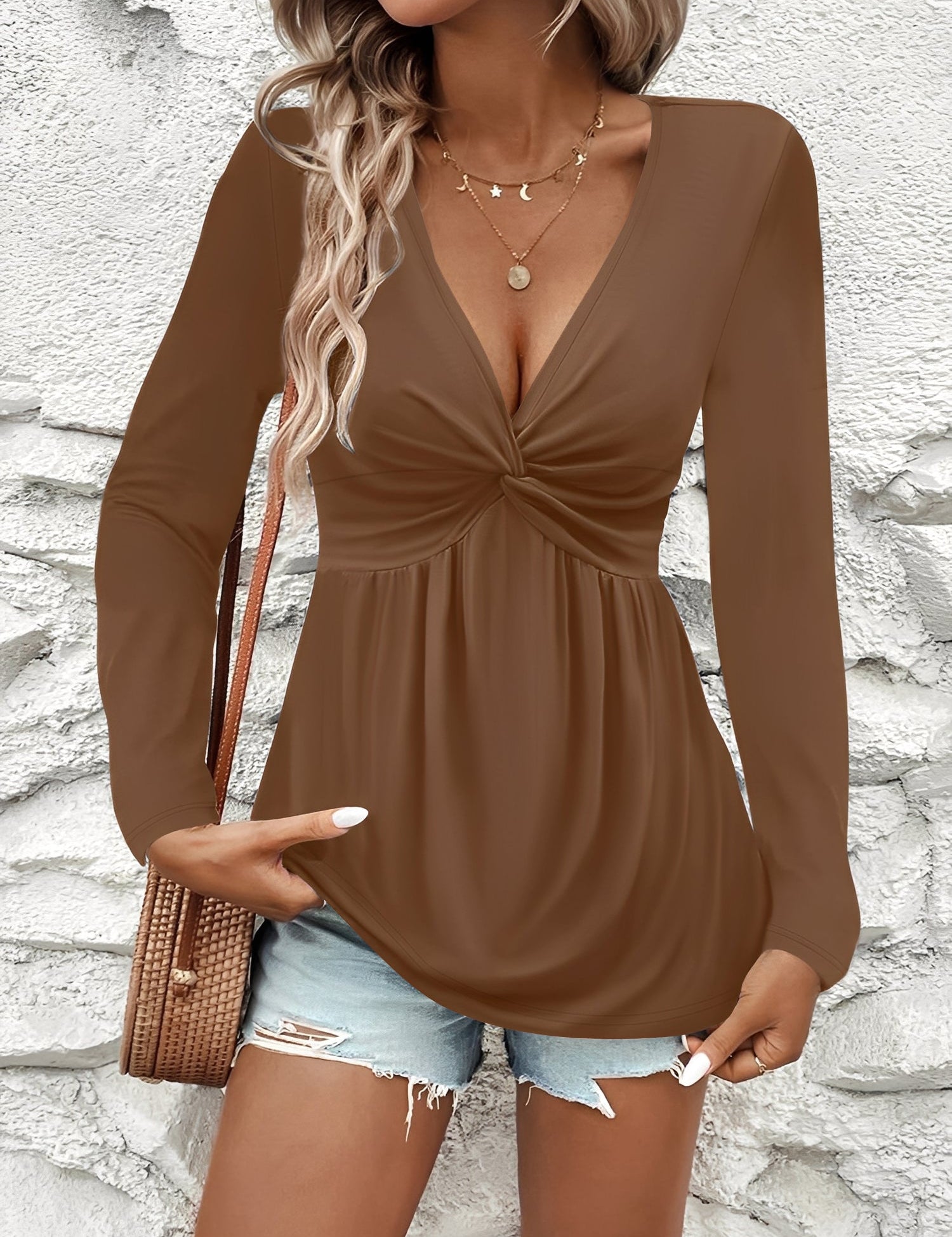 Vivienne Laurent | Draped V-Neck Top With Luxe Twist Detail