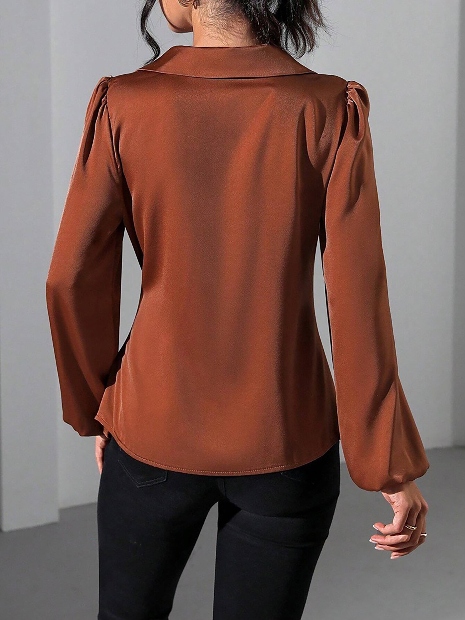 Velmira Chic | Satin Wrap Tie Blouse