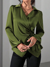 Velmira Chic | Satin Wrap Tie Blouse