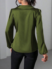 Velmira Chic | Satin Wrap Tie Blouse