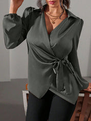 Velmira Chic | Satin Wrap Tie Blouse