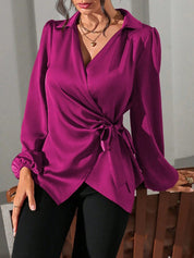 Velmira Chic | Satin Wrap Tie Blouse