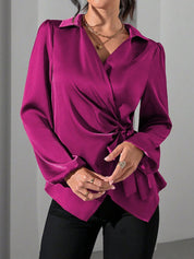 Velmira Chic | Satin Wrap Tie Blouse