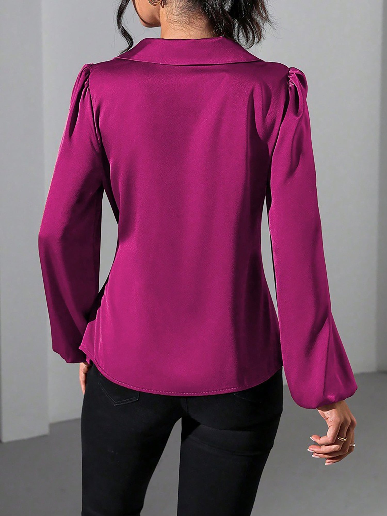 Velmira Chic | Satin Wrap Tie Blouse