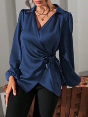 Velmira Chic | Satin Wrap Tie Blouse