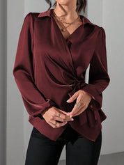 Velmira Chic | Satin Wrap Tie Blouse