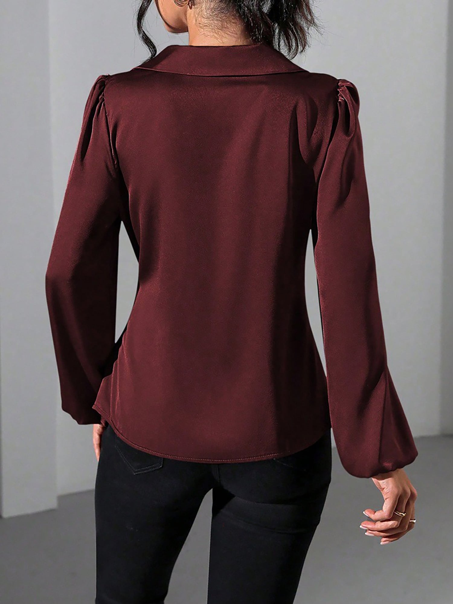Velmira Chic | Satin Wrap Tie Blouse