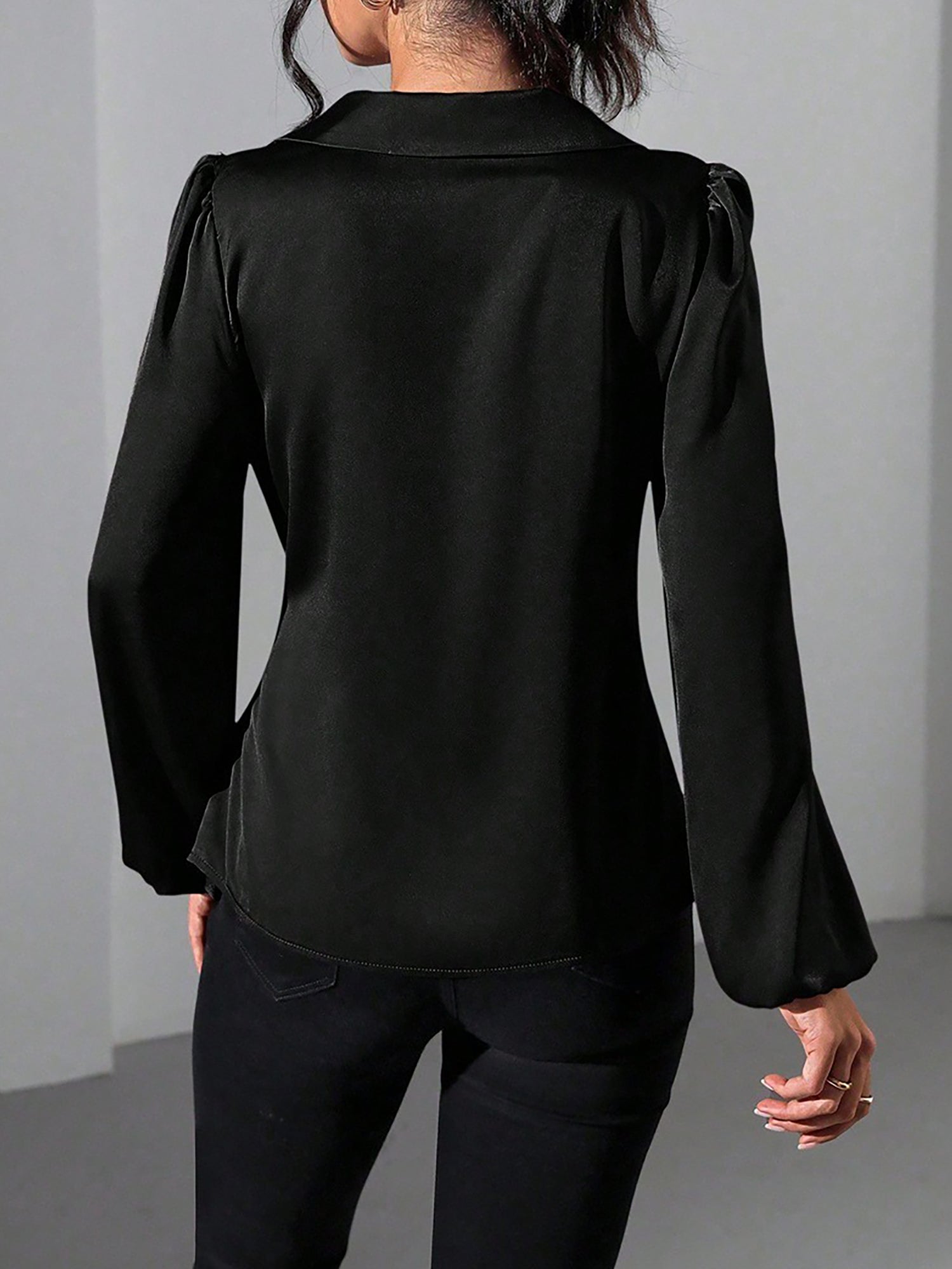 Velmira Chic | Satin Wrap Tie Blouse