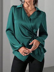 Velmira Chic | Satin Wrap Tie Blouse