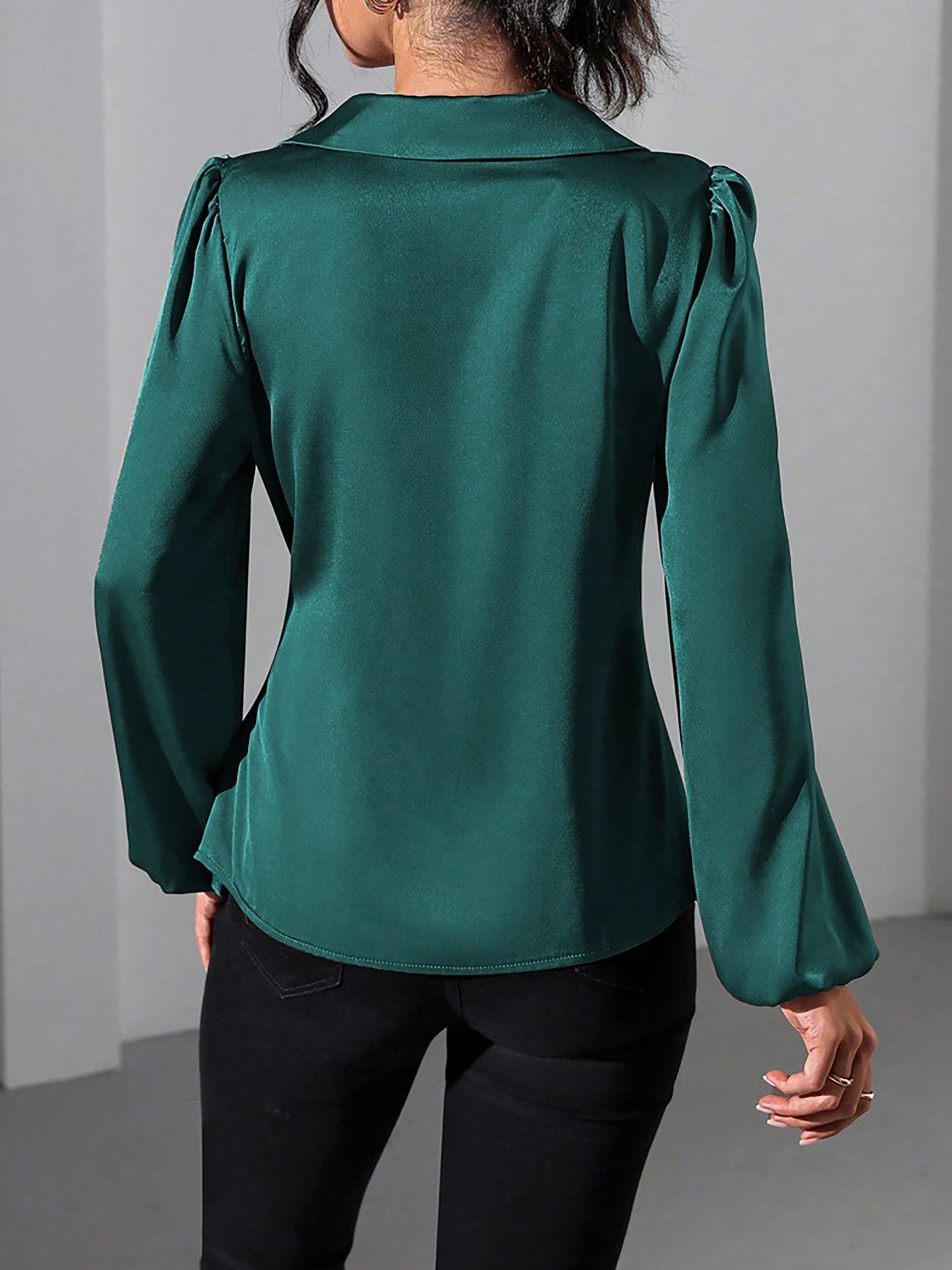 Velmira Chic | Satin Wrap Tie Blouse